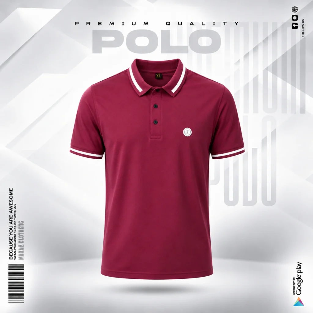 branded polo Maroon T-Shirts for men in Bangladesh with black and white collar design