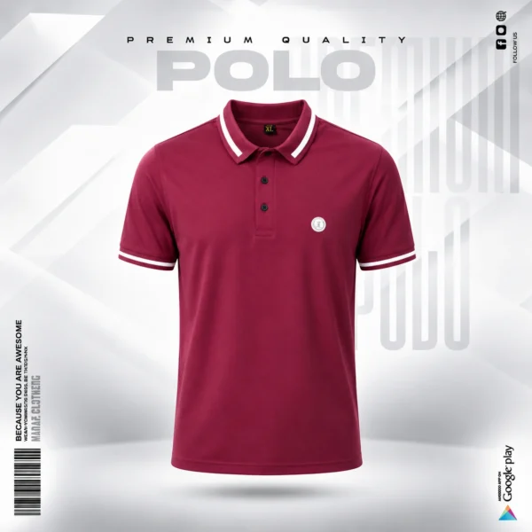 branded polo Maroon T-Shirts for men in Bangladesh with black and white collar design