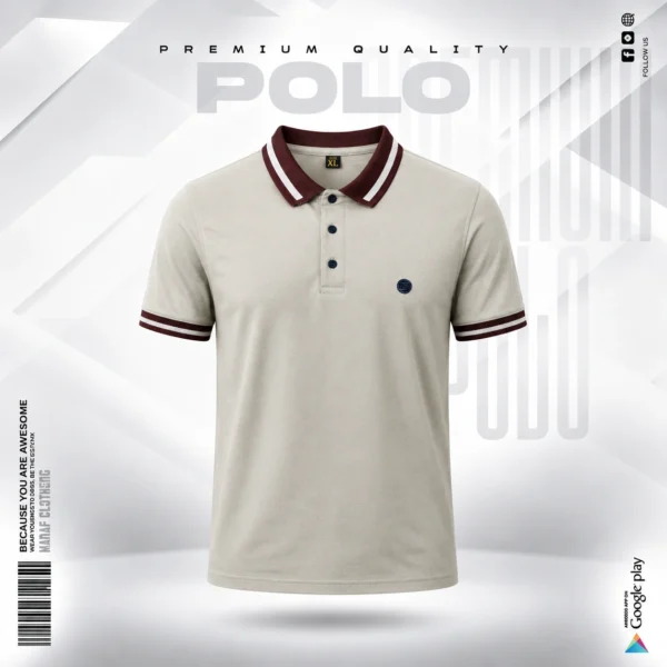 Men’s premium beige polo t-shirt with contrast collar and sleeve trim in Bangladesh