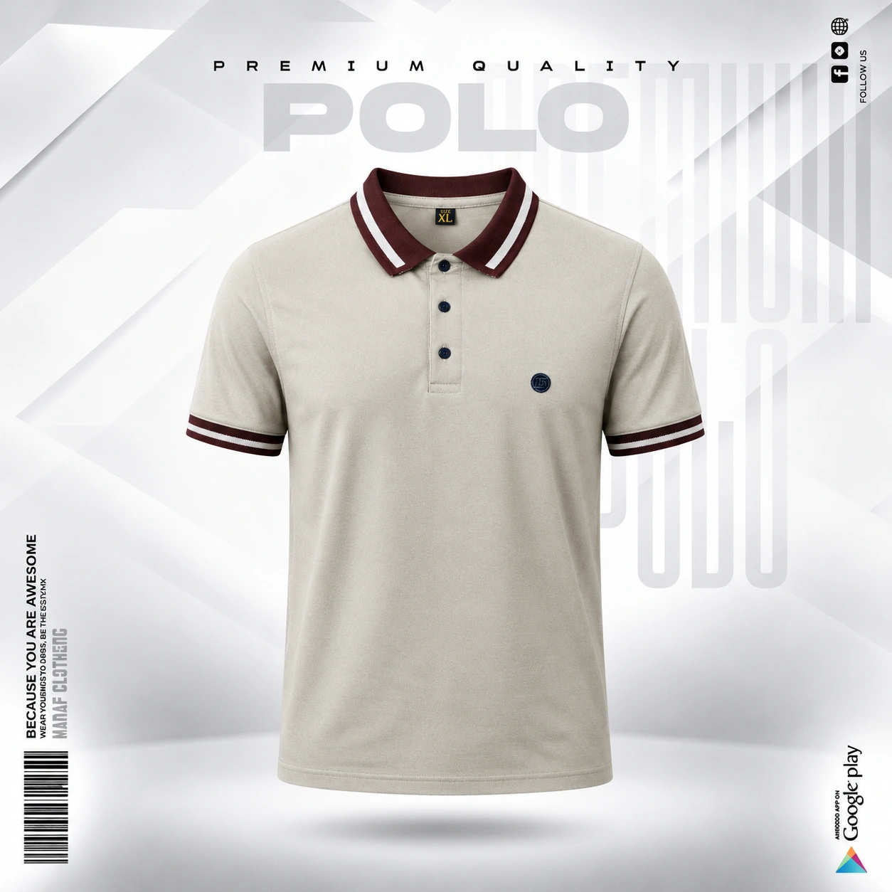 Men’s premium beige polo t-shirt with contrast collar and sleeve trim in Bangladesh